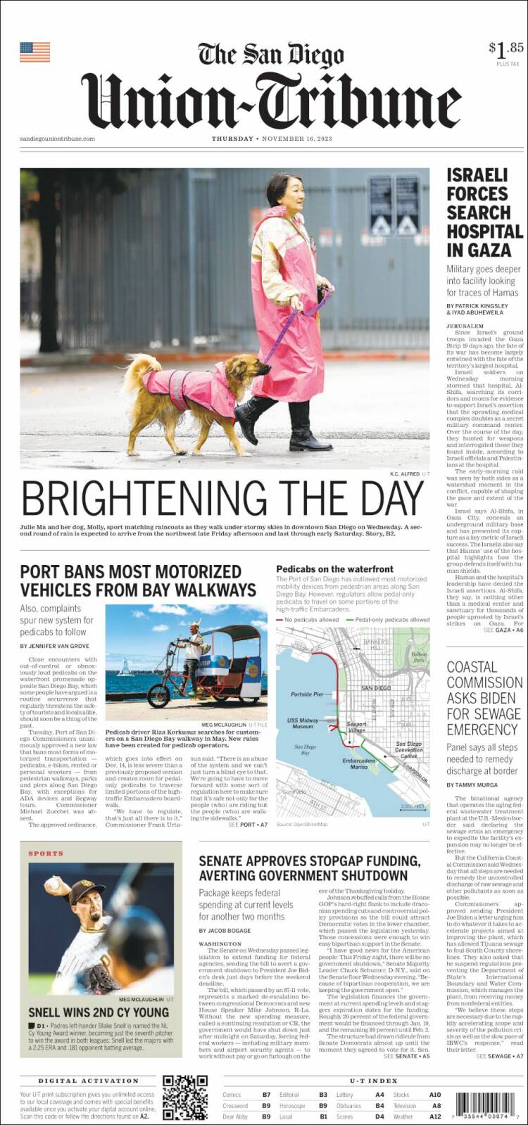 Portada de The San Diego Union-Tribune (USA)