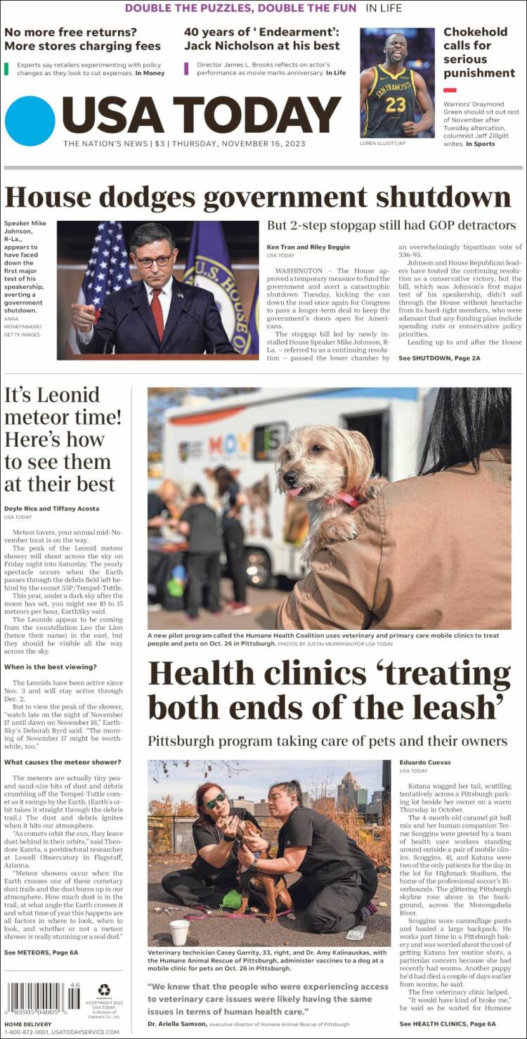 Portada de USA Today (USA)