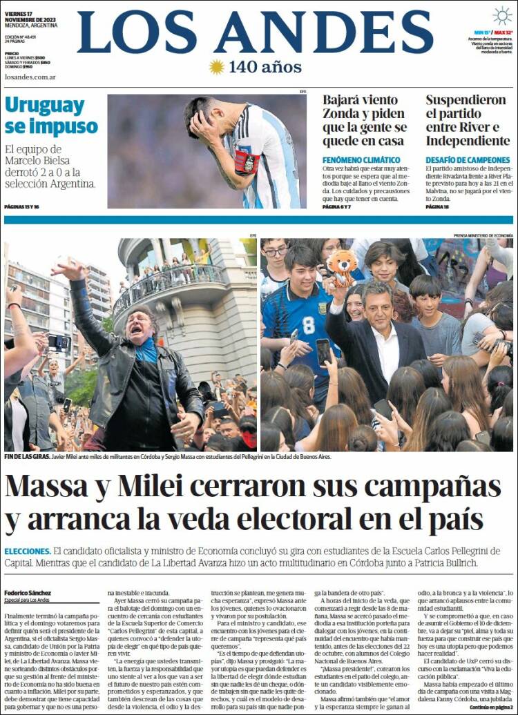 Portada de Los Andes - Mendoza (Argentina)