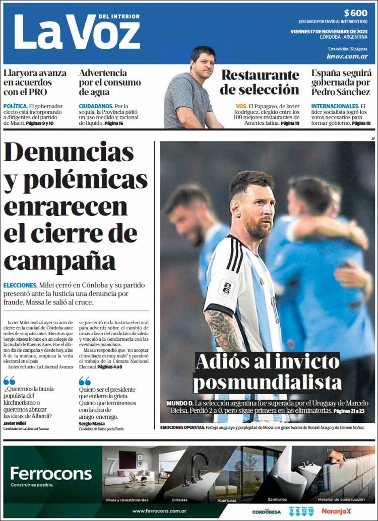 Portada de La Voz del Interior (Argentina)