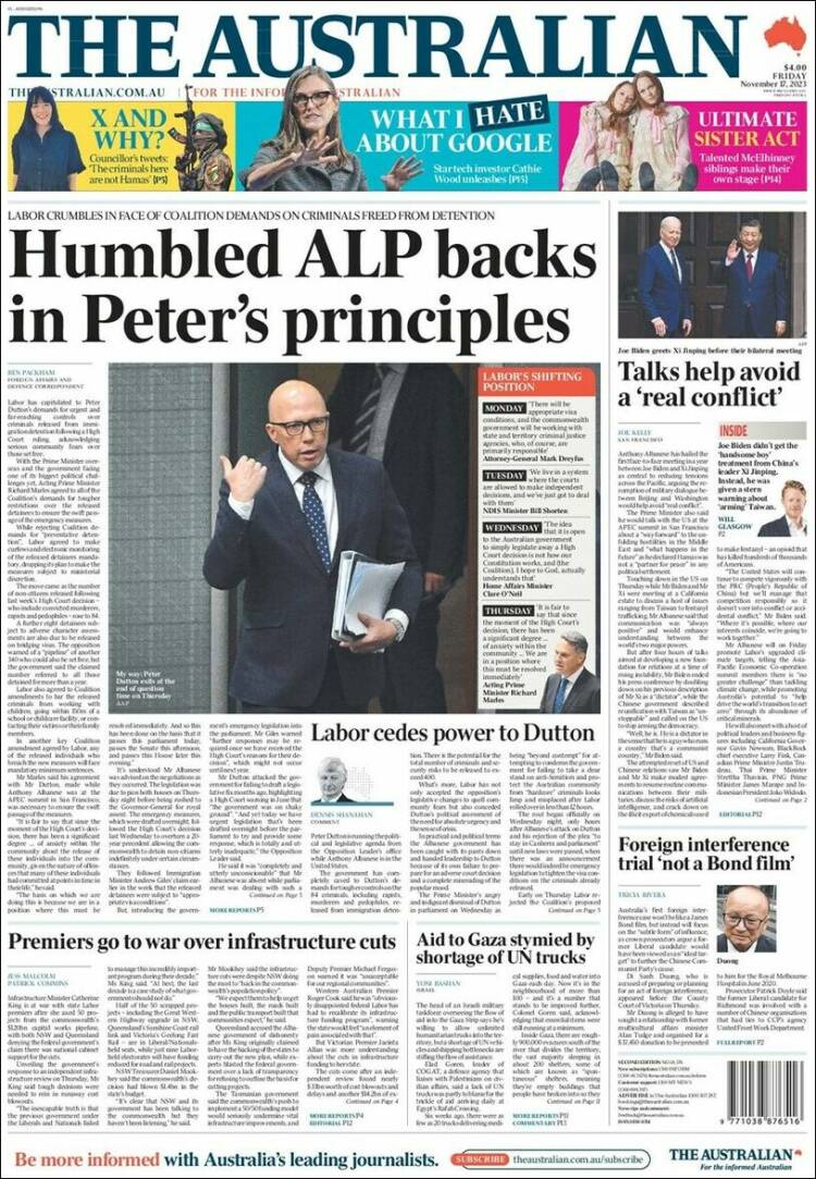 Portada de The Australian (Australia)