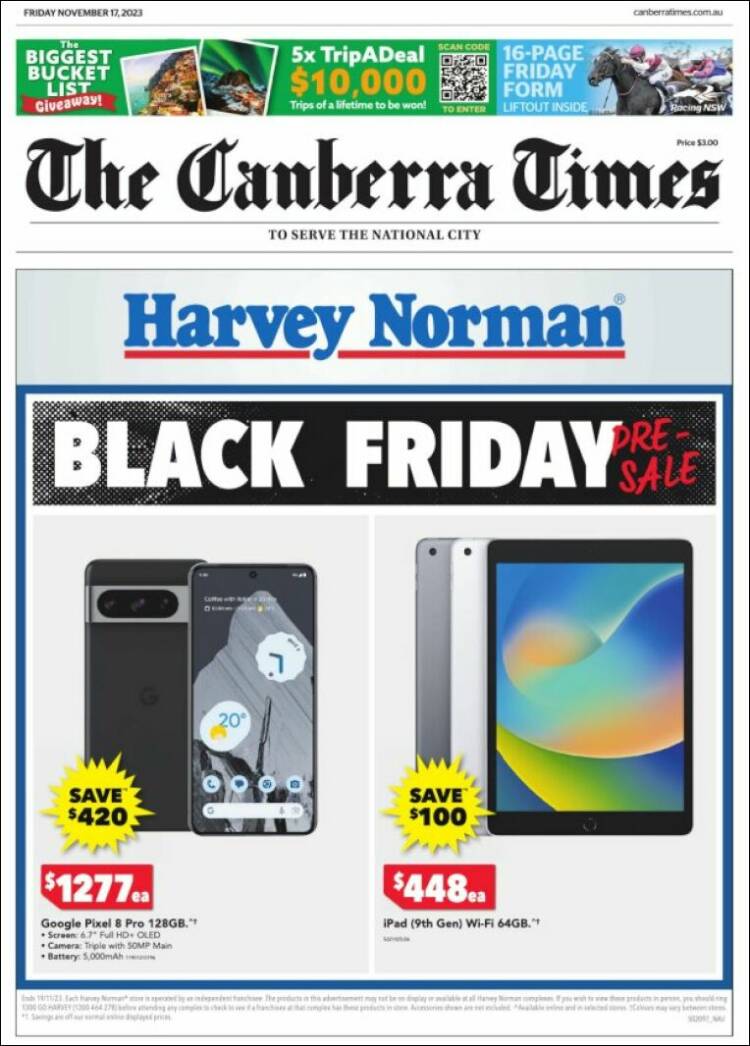 Portada de The Canberra Times (Australia)