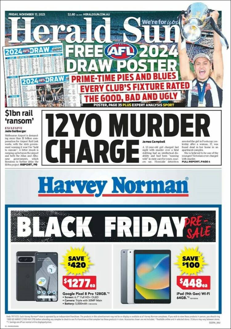 Portada de Herald Sun (Australia)