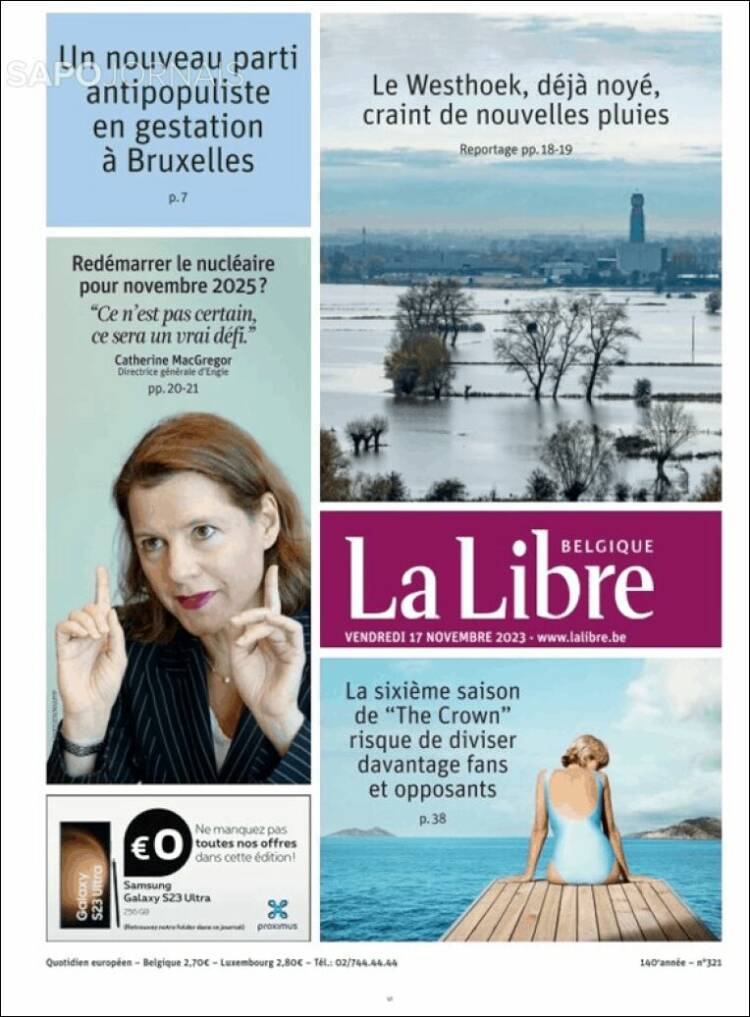 Portada de La Libre.be (B&eacute;lgica)