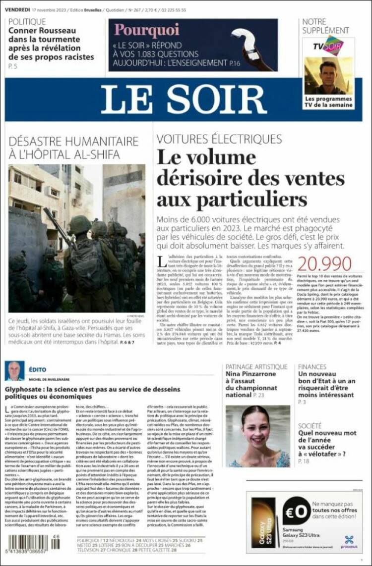 Portada de Le Soir (B&eacute;lgica)