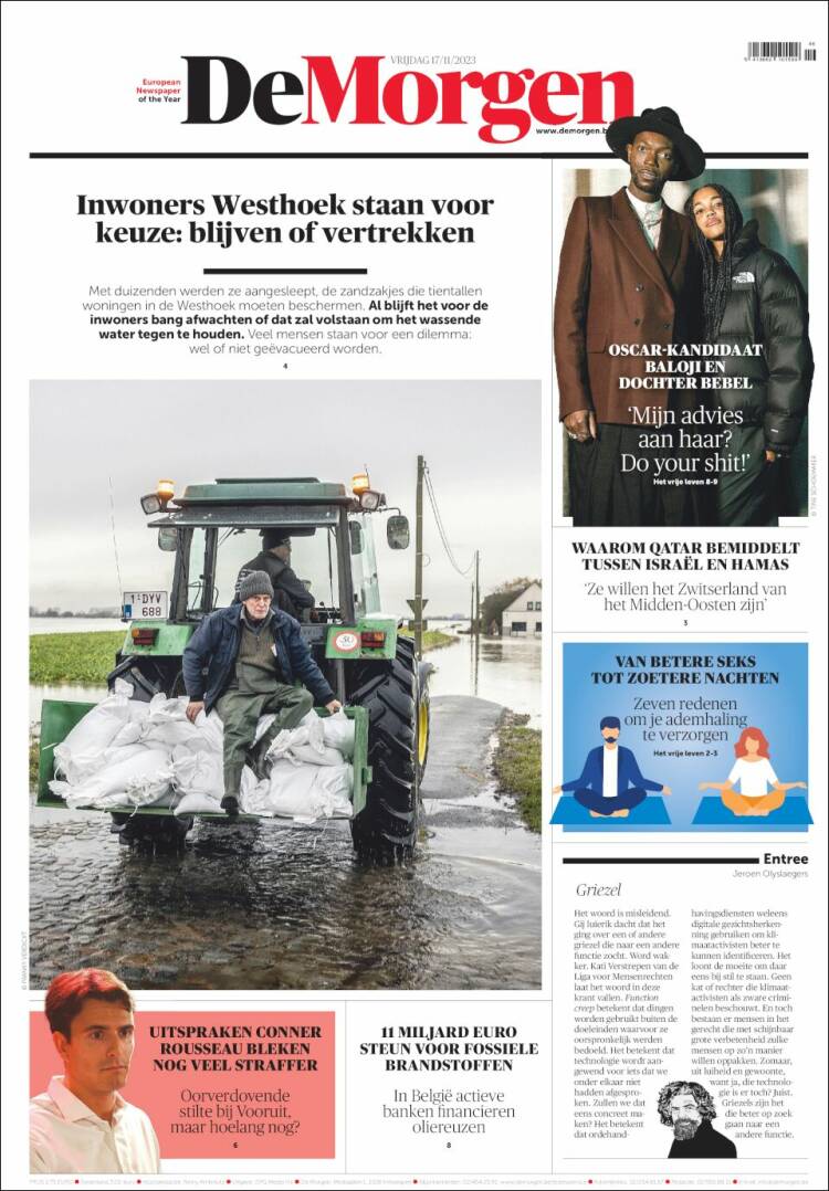 Portada de De Morgen (B&eacute;lgica)