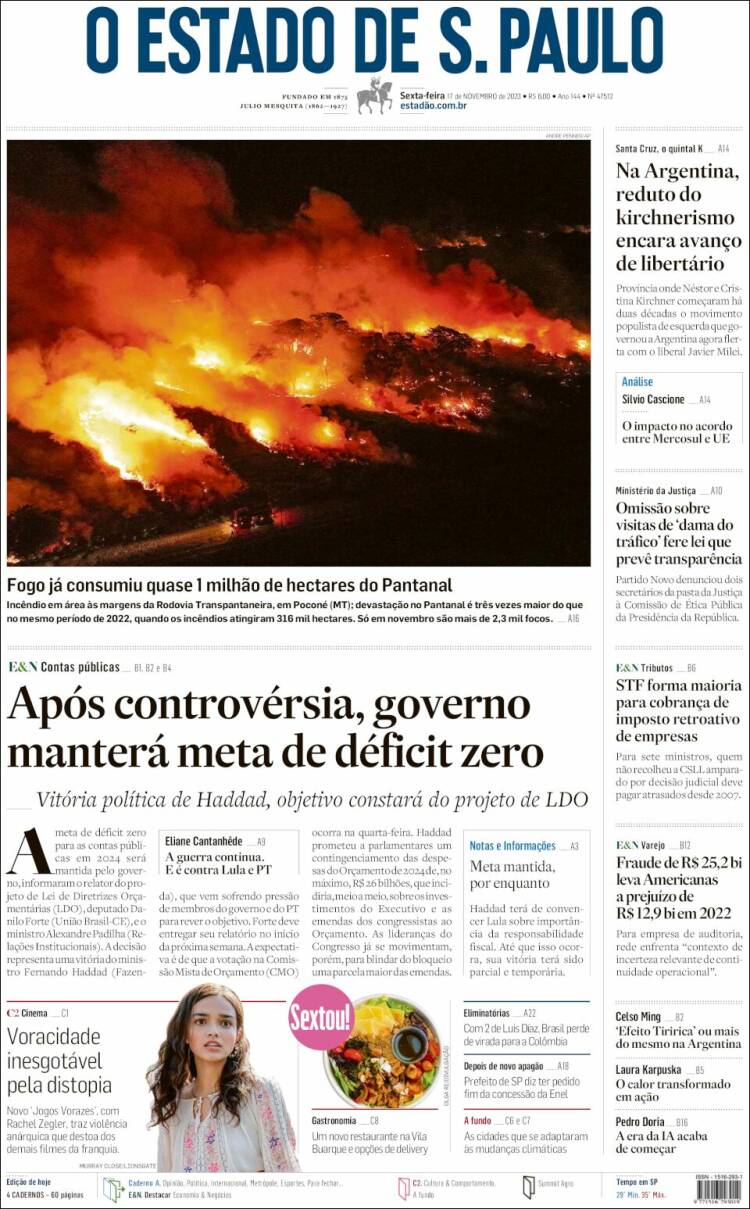 Portada de O Estado de São Paulo (Brasil)