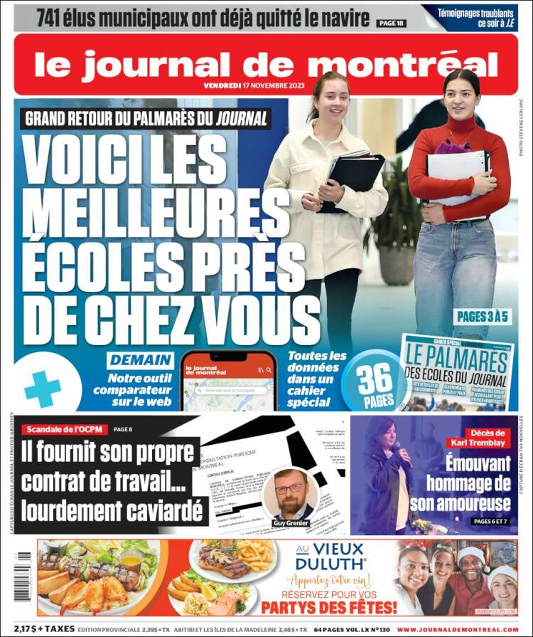 Portada de Le Journal de Montréal (Canadá)