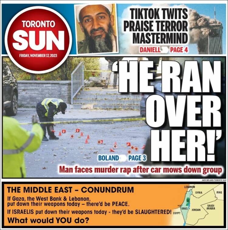 Portada de The Toronto Sun (Canadá)