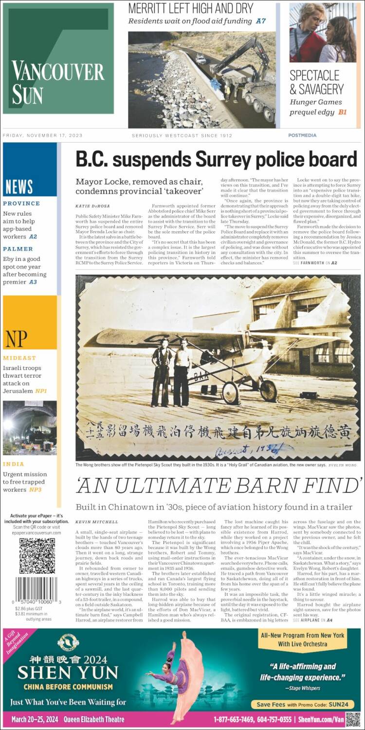 Portada de The Vancouver Sun (Canadá)