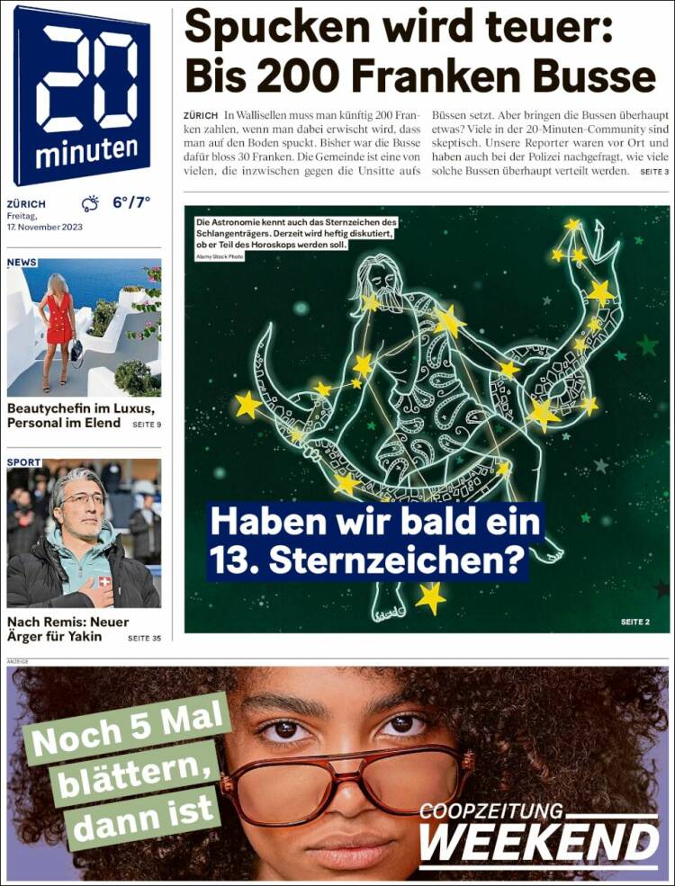 Portada de 20Minuten - Zürich (Suiza)