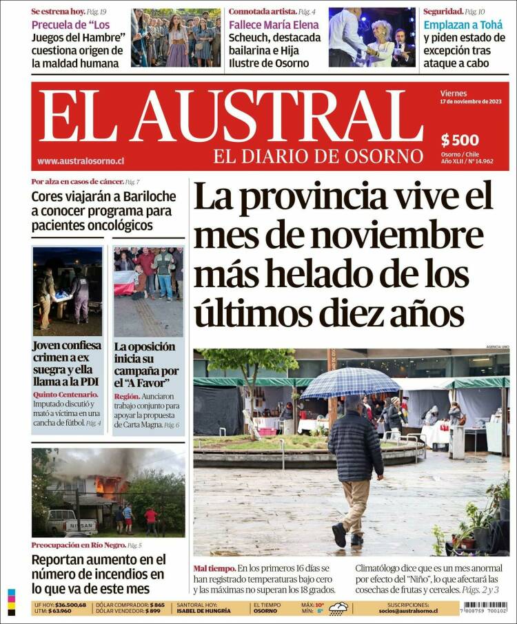 Portada de El Austral de Osorno (Chile)