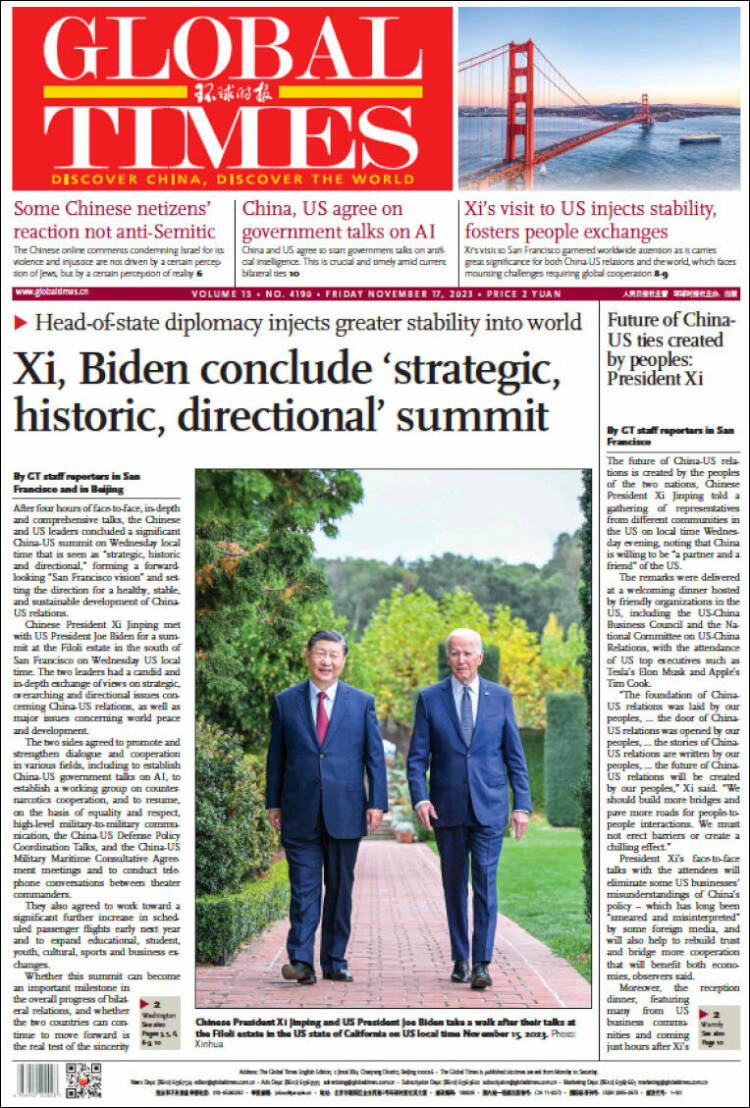 Portada de The Global Times (China)