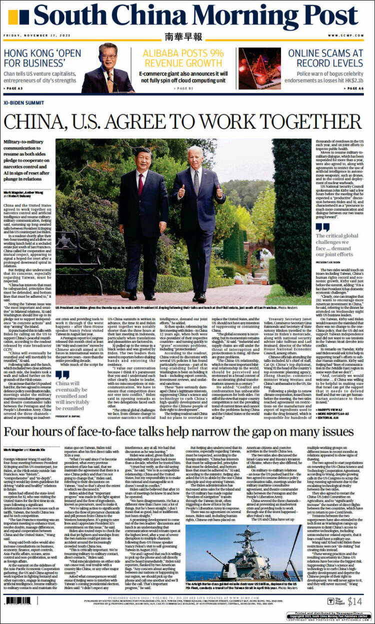 Portada de South China Morning Post (China)