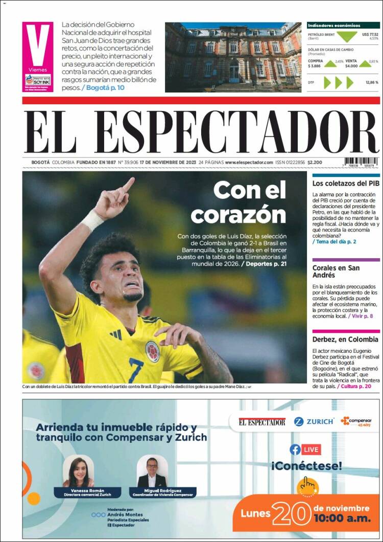 Portada de El Espectador (Colombia)