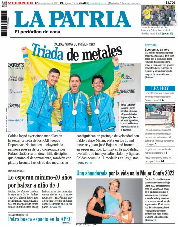 Portada de La Patria (Colombia)