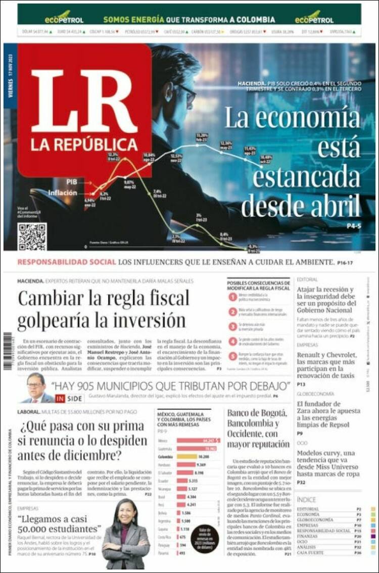 Portada de La Republica (Colombia)