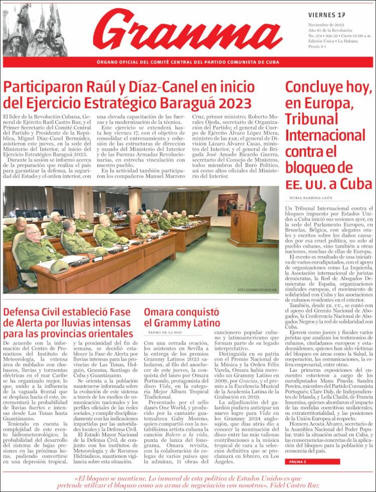 Portada de Granma (Cuba)