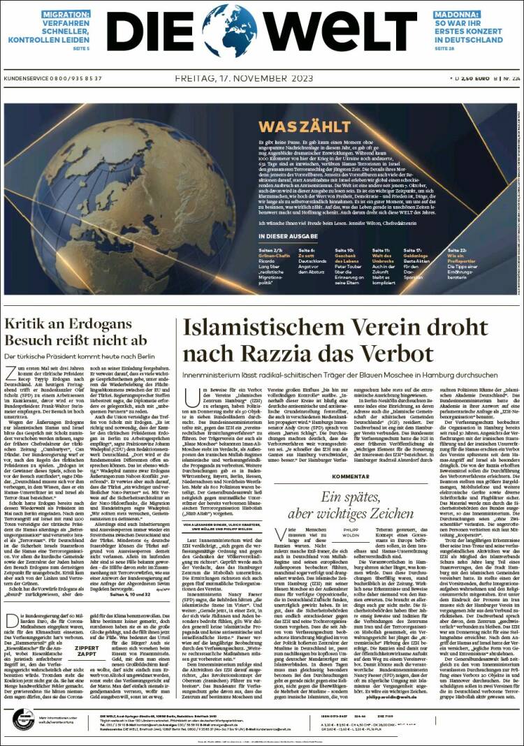 Portada de Die Welt (Alemania)