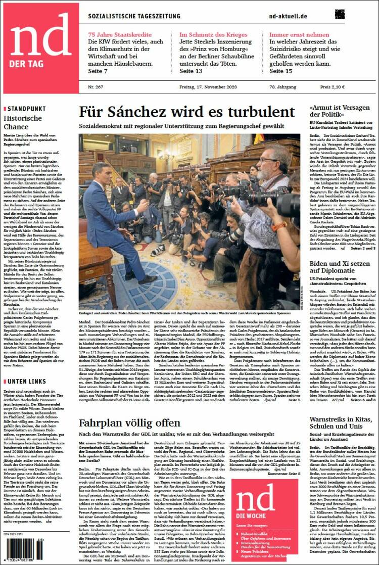 Portada de Neues Deutschland (Alemania)
