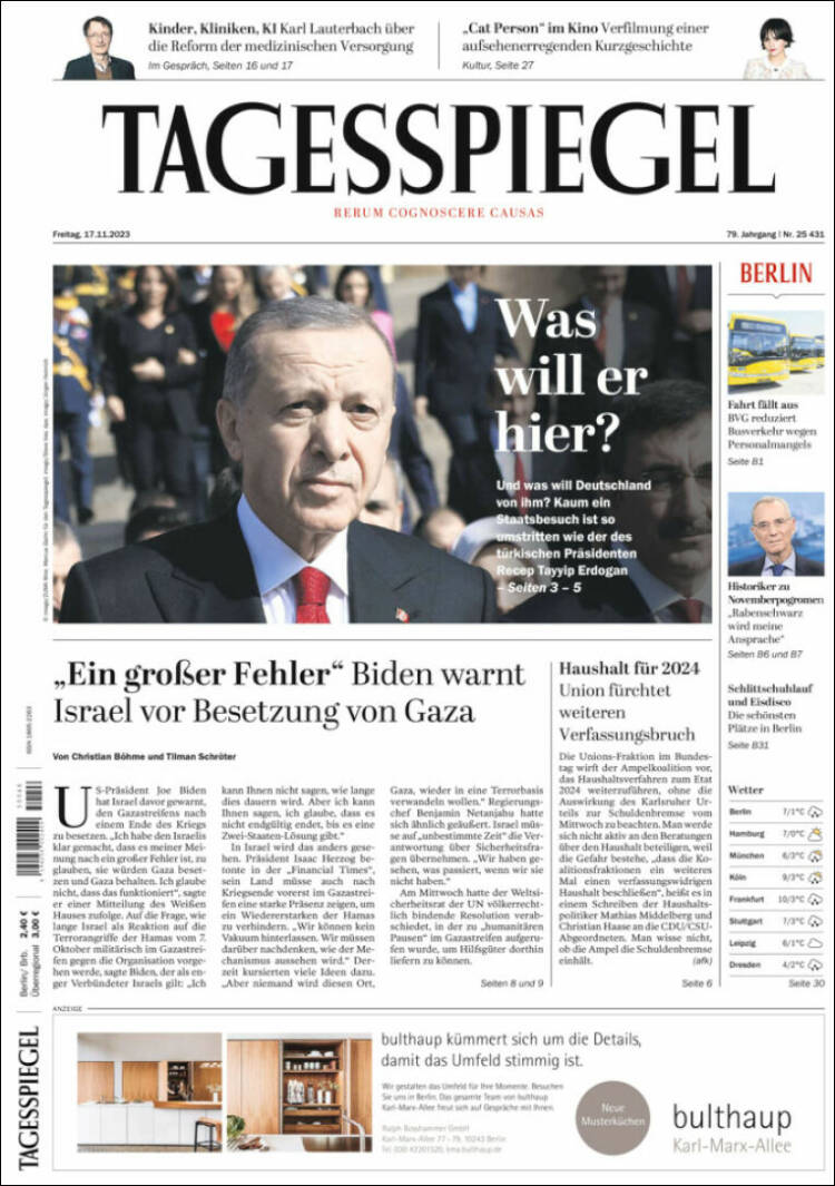 Portada de Der Tagesspiegel (Alemania)