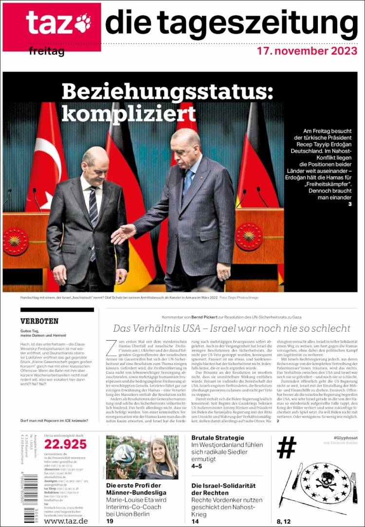 Portada de Die Tageszeitung (Alemania)