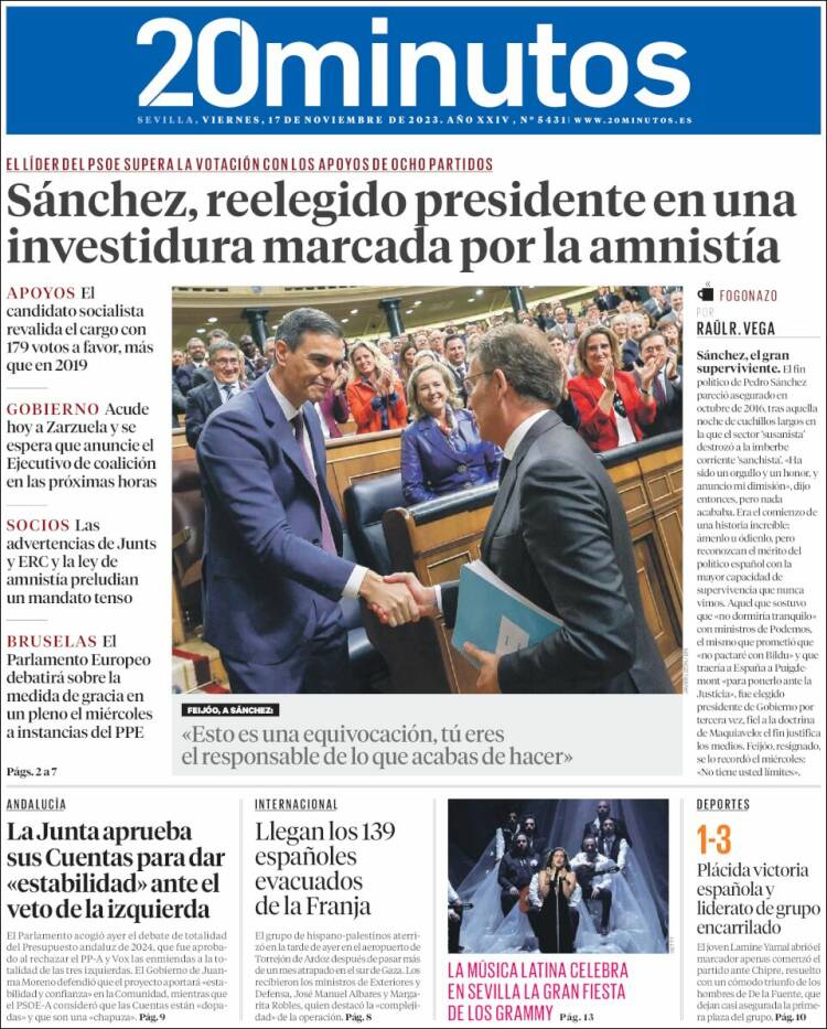Portada de 20 Minutos - Sevilla (España)
