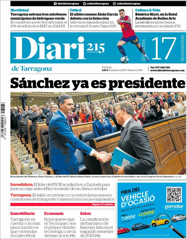 Portada de Diari de Tarragona (España)