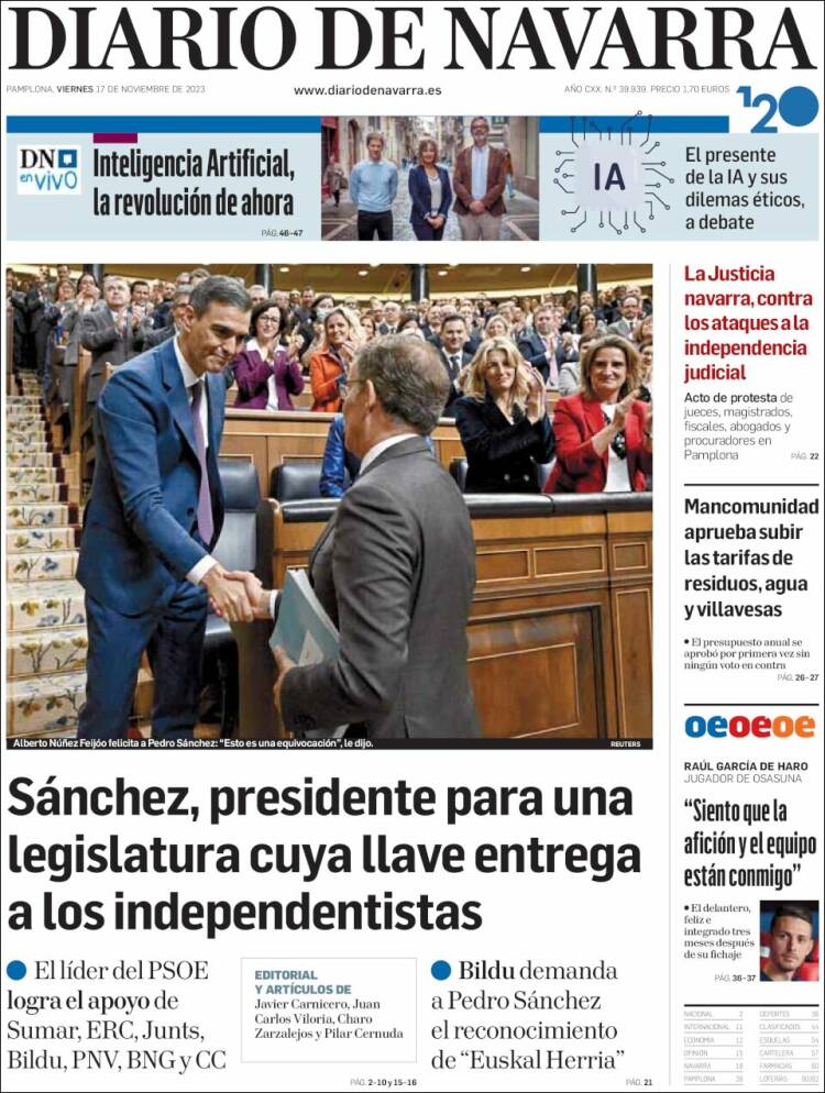 Portada de Diario de Navarra (España)