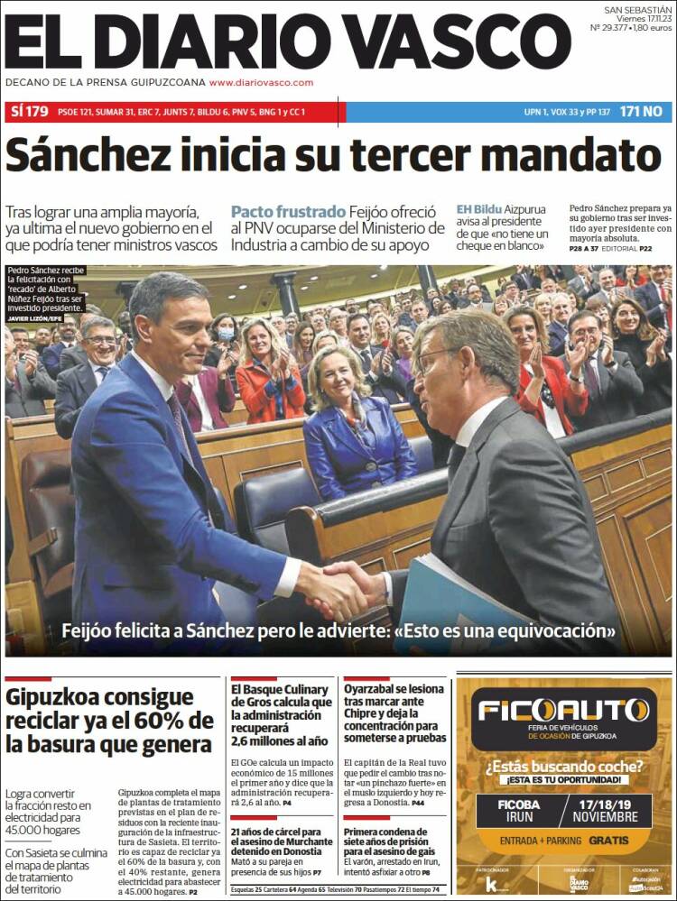 Portada de Diario Vasco (España)