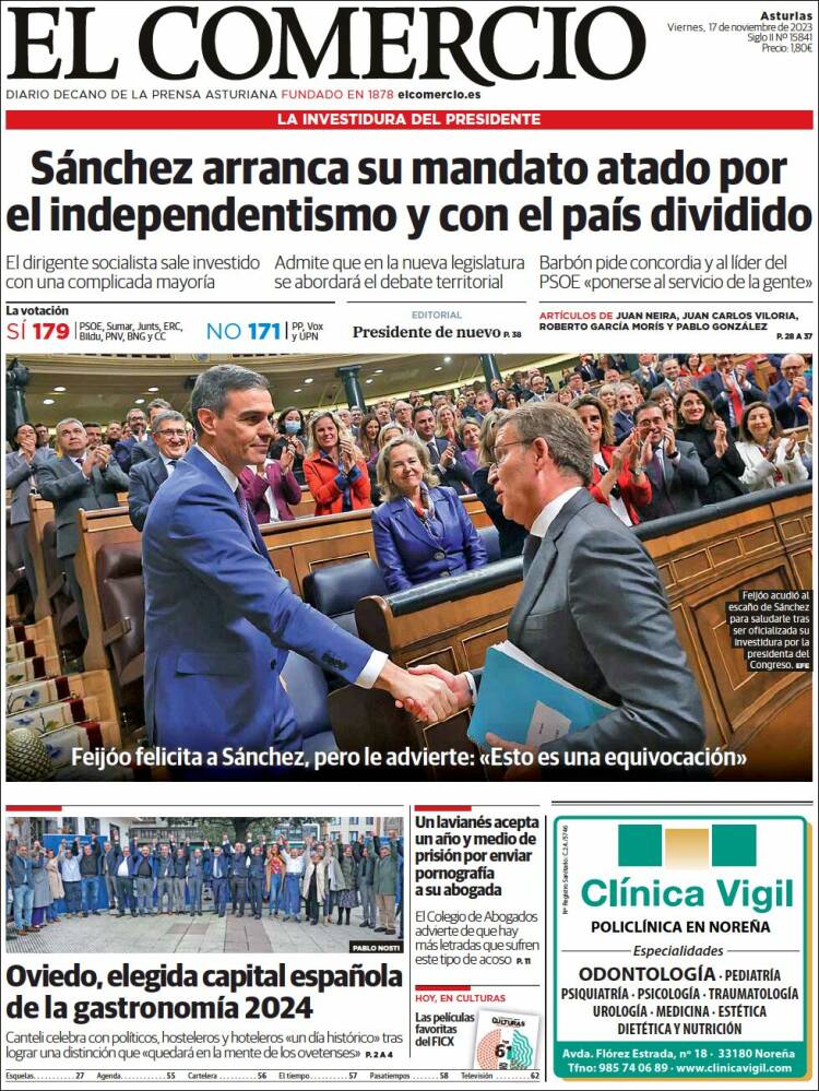 Portada de El Comercio (España)