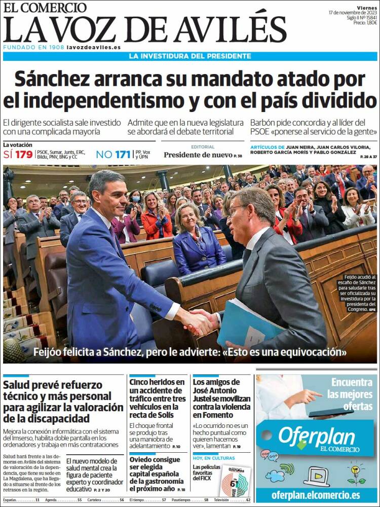 Portada de El Comercio - Avilés (España)