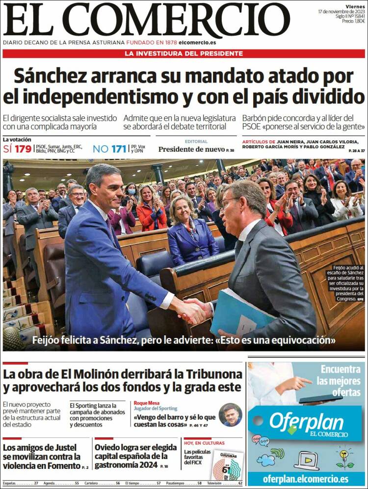 Portada de El Comercio - Gijón (España)