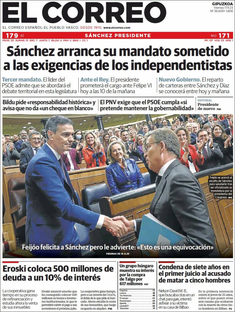 Portada de El Correo - Guipuzcoa (España)