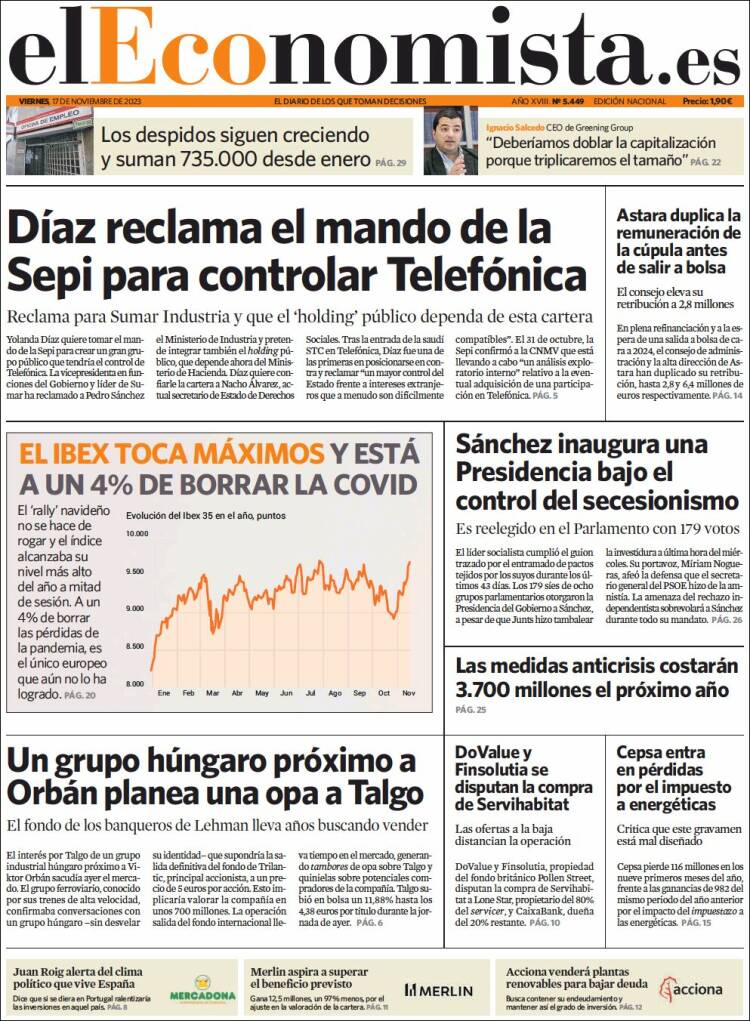Portada de El Economista (Espa&ntilde;a)