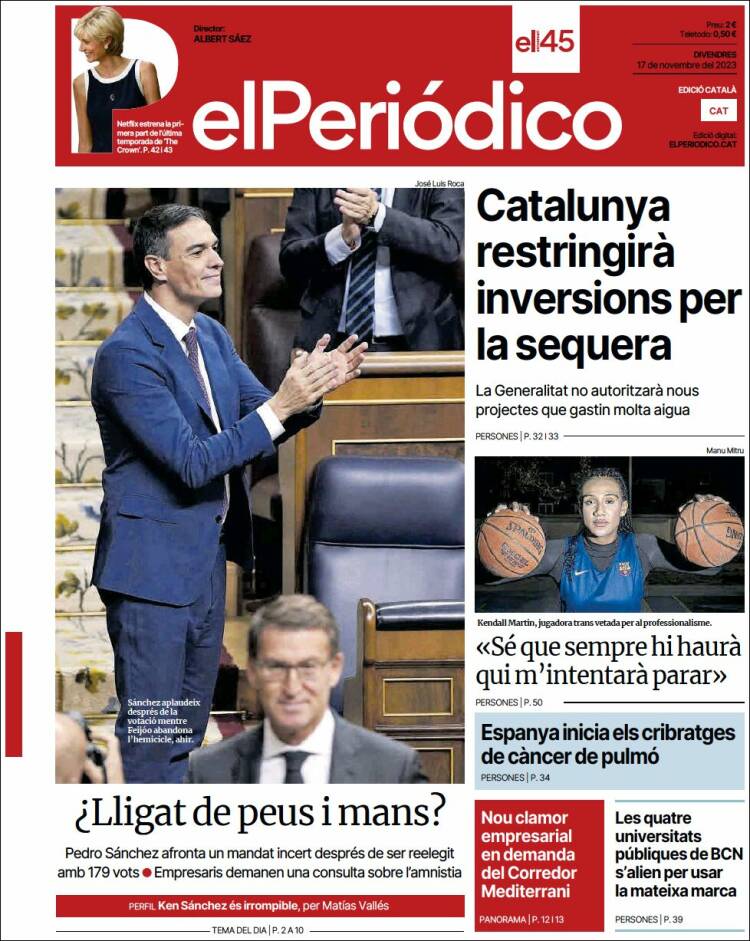 Portada de El Periódico de Catalunya (España)
