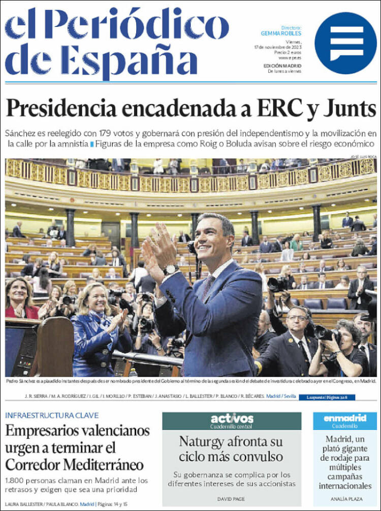 Portada de El Periódico de España (España)