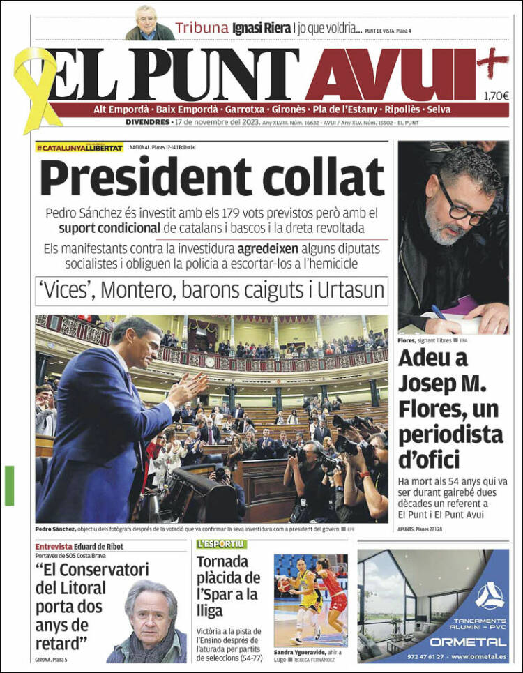 Portada de El Punt Avui - Girona (España)