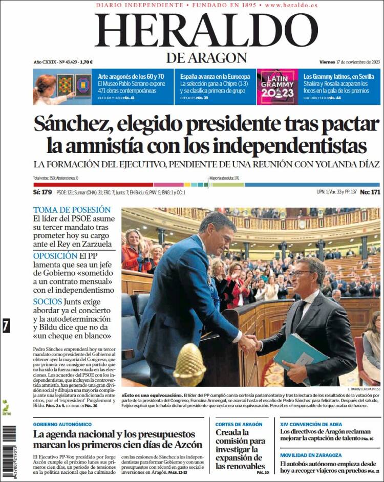 Portada de Heraldo de Aragón (España)
