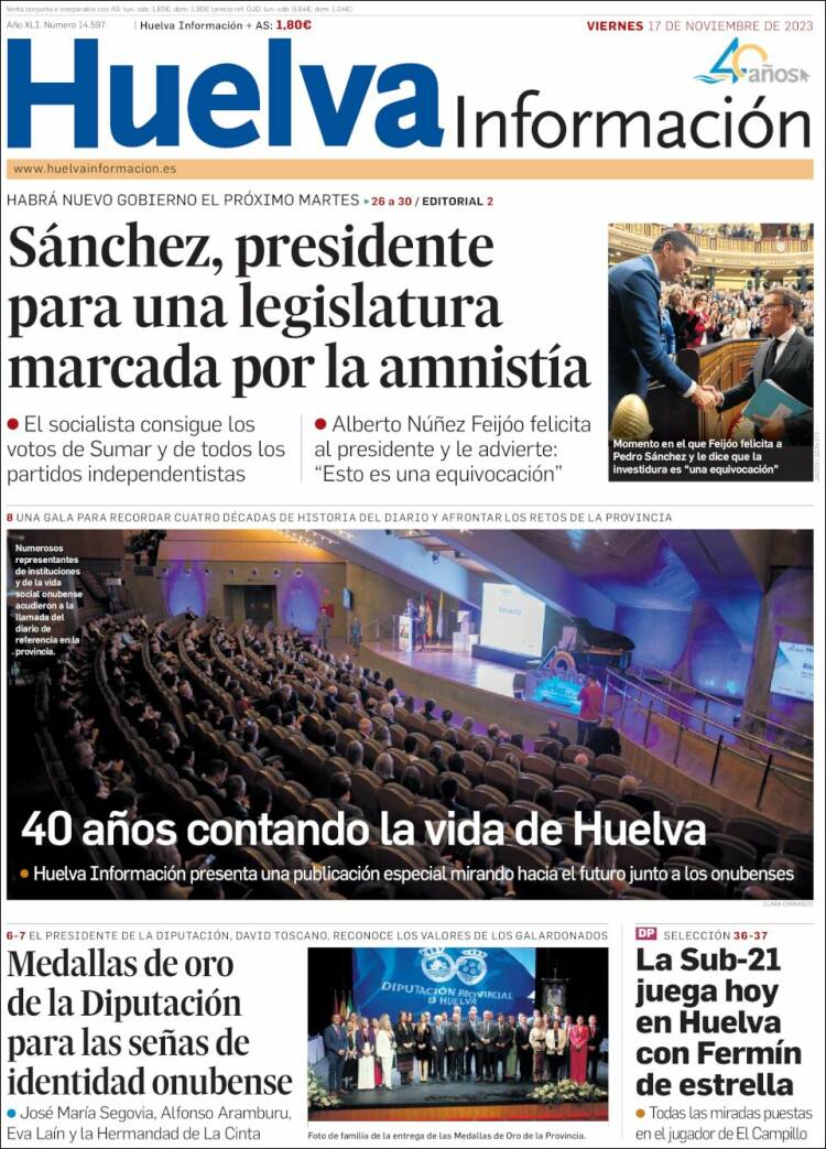 Portada de Huelva Información (España)