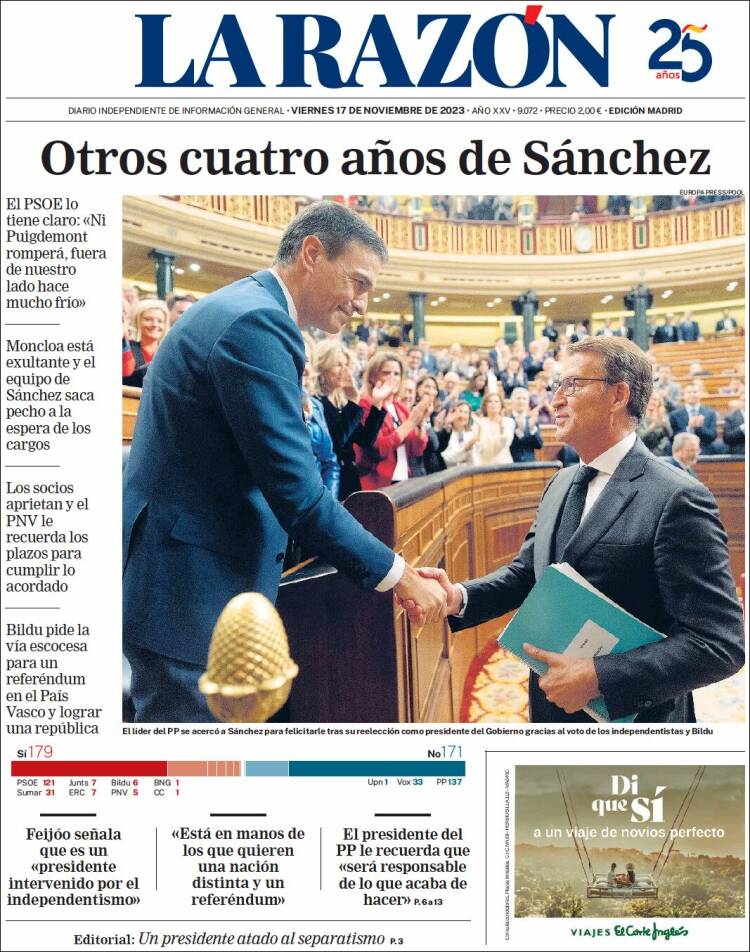 Portada de La Razón (España)