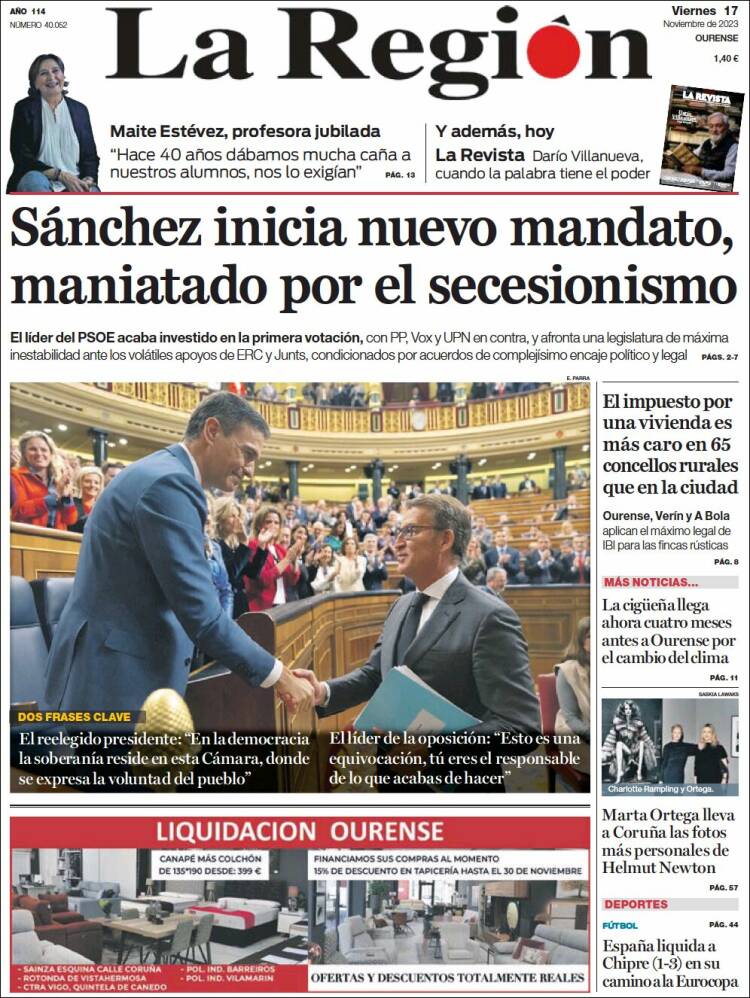 Portada de La Región de Ourense (España)