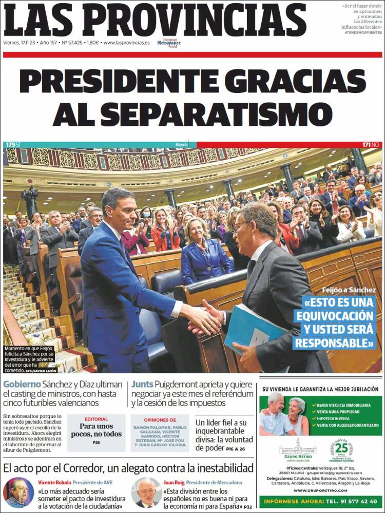Portada de Las Provincias (España)