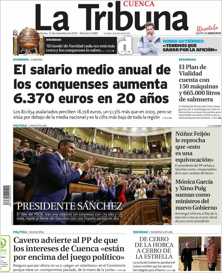 Portada de La Tribuna de Cuenca (España)