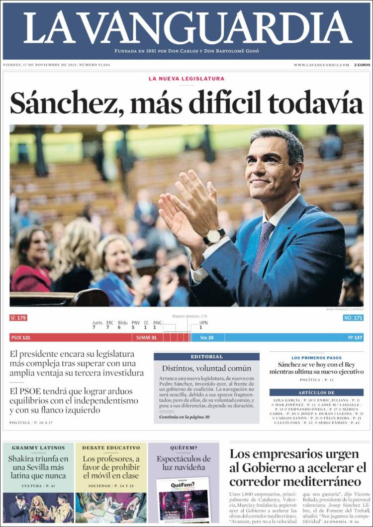 Portada de La Vanguardia (España)