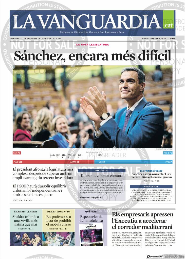 Portada de La Vanguardia (España)