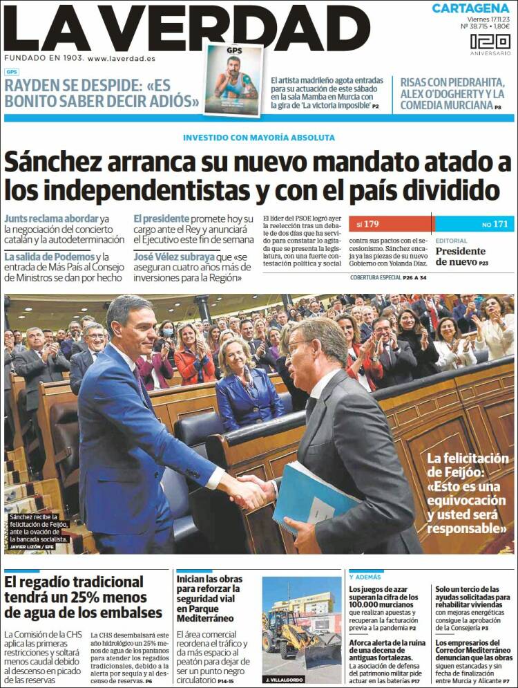 Portada de La Verdad de Cartagena (España)