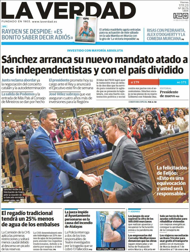 Portada de La Verdad de Murcia (España)