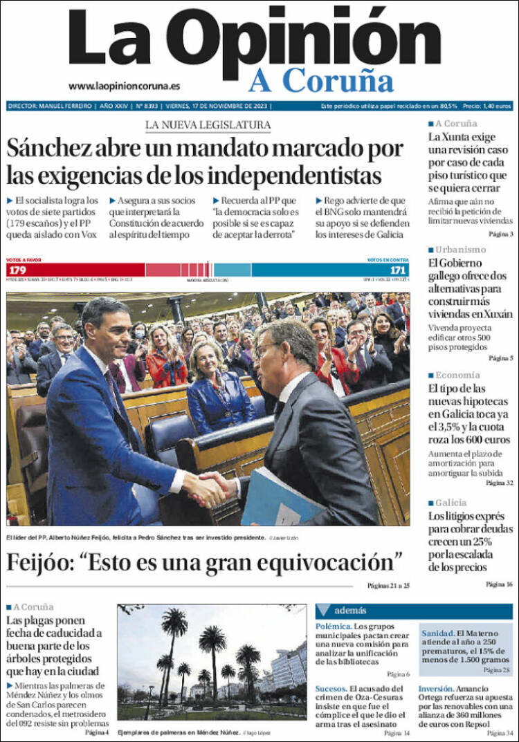 Portada de La Opinión de A Coruña (España)