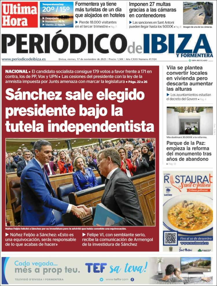 Portada de Periódico de Ibiza (España)